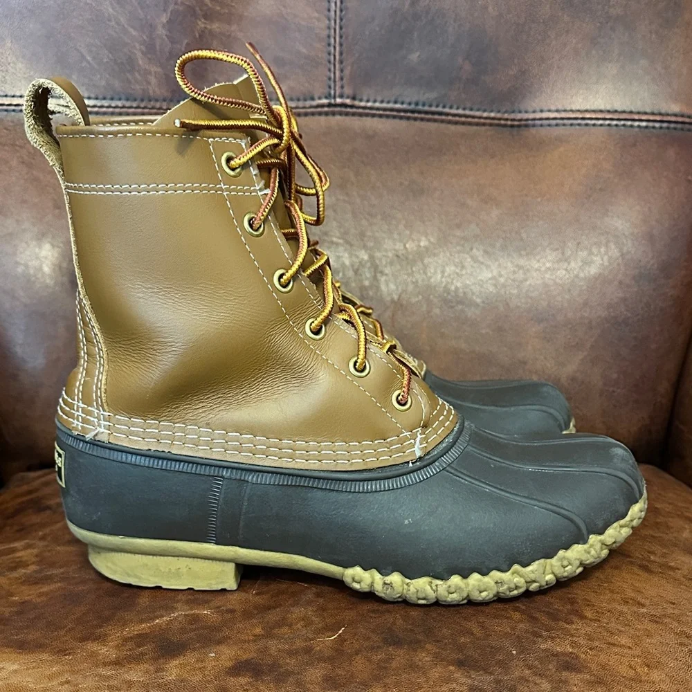 L.L. Bean 8” Lace-up Tan Leather Waterproof Duck Boots Men’s 8 Made in USA